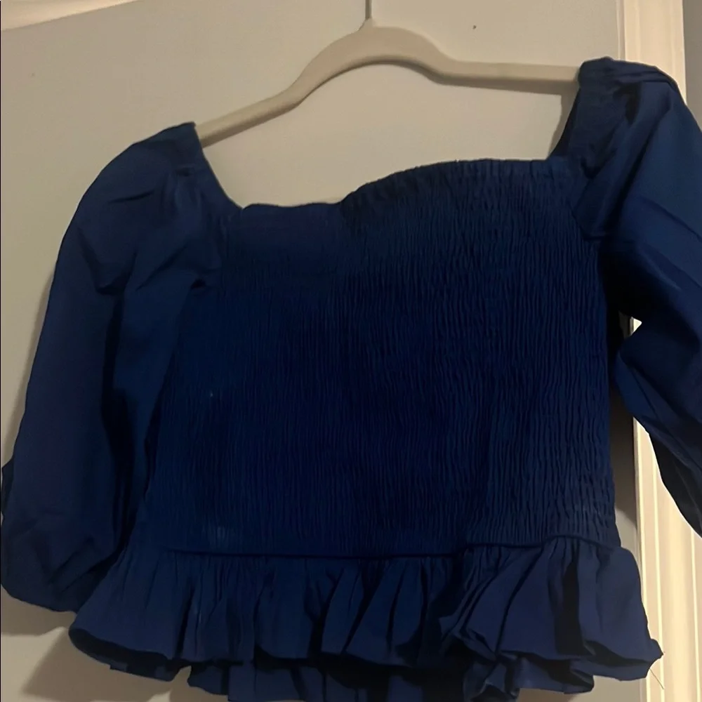 Express Royal Blue Ruffled Blouse - Picture 3 of 3